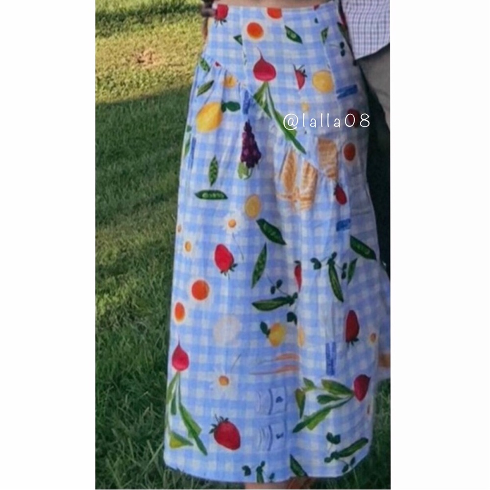 Lisa Says Gah Maeve Midi Skirt Picnic Alfresco Gingham Blue Size Medium NWT New - Picture 8 of 13